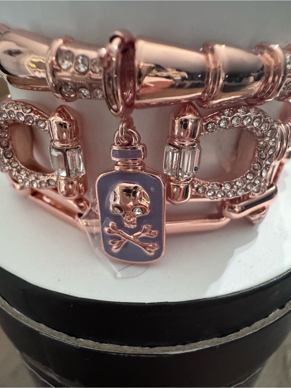 bp Rose Gold Tone Skull & Crystal Link Bracelet